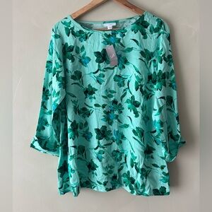 J.Jill Satin A-Line Top 3/4 sleeves size S NWT 516